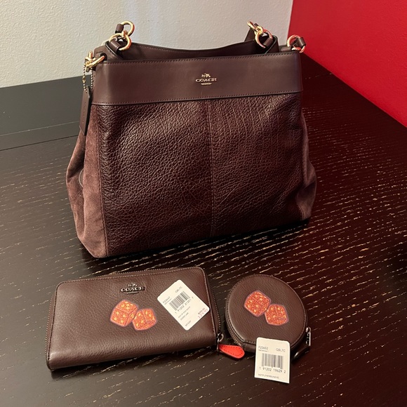 NWT Coach Set-Oxblood Lexy Bag w/ Dice Motif Wallet & Change Purse!! 🎲🎲 - Picture 7 of 10